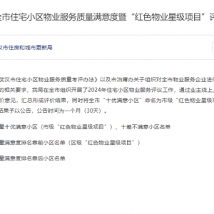 2024年物业评比出炉,沌口多个小区上榜!