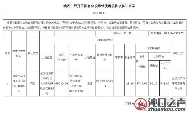 最新!沌口枫树二路一工厂拟转让!