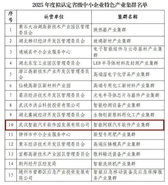 省级中小企业特色产业集群名单公示 武汉经开区+1