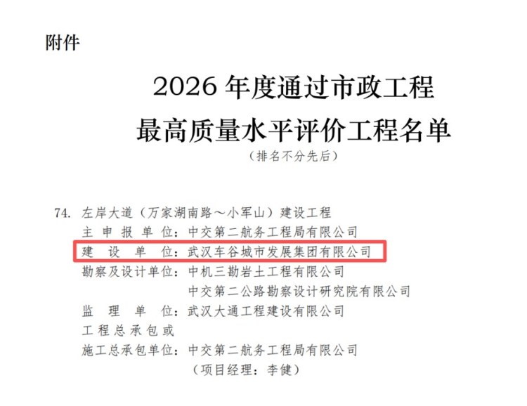 左岸大道（万家湖南路～小军山）项目上榜